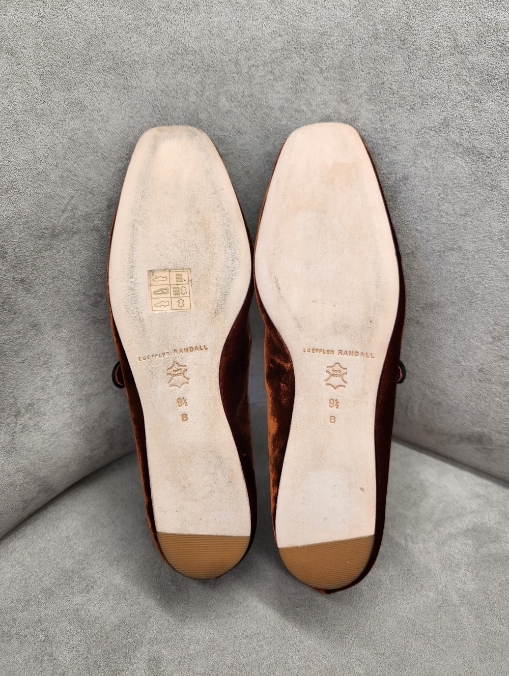 Loeffler Randall Ballet Flats 9.5 Brown Cognac Velvet Ginger MaryJane Made Italy - Picture 15 of 16
